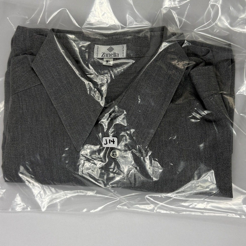 Zanella Mens XL Gray Textured Short Sleeve Button-Up Shirt Made In Italy - Picture 7 of 7